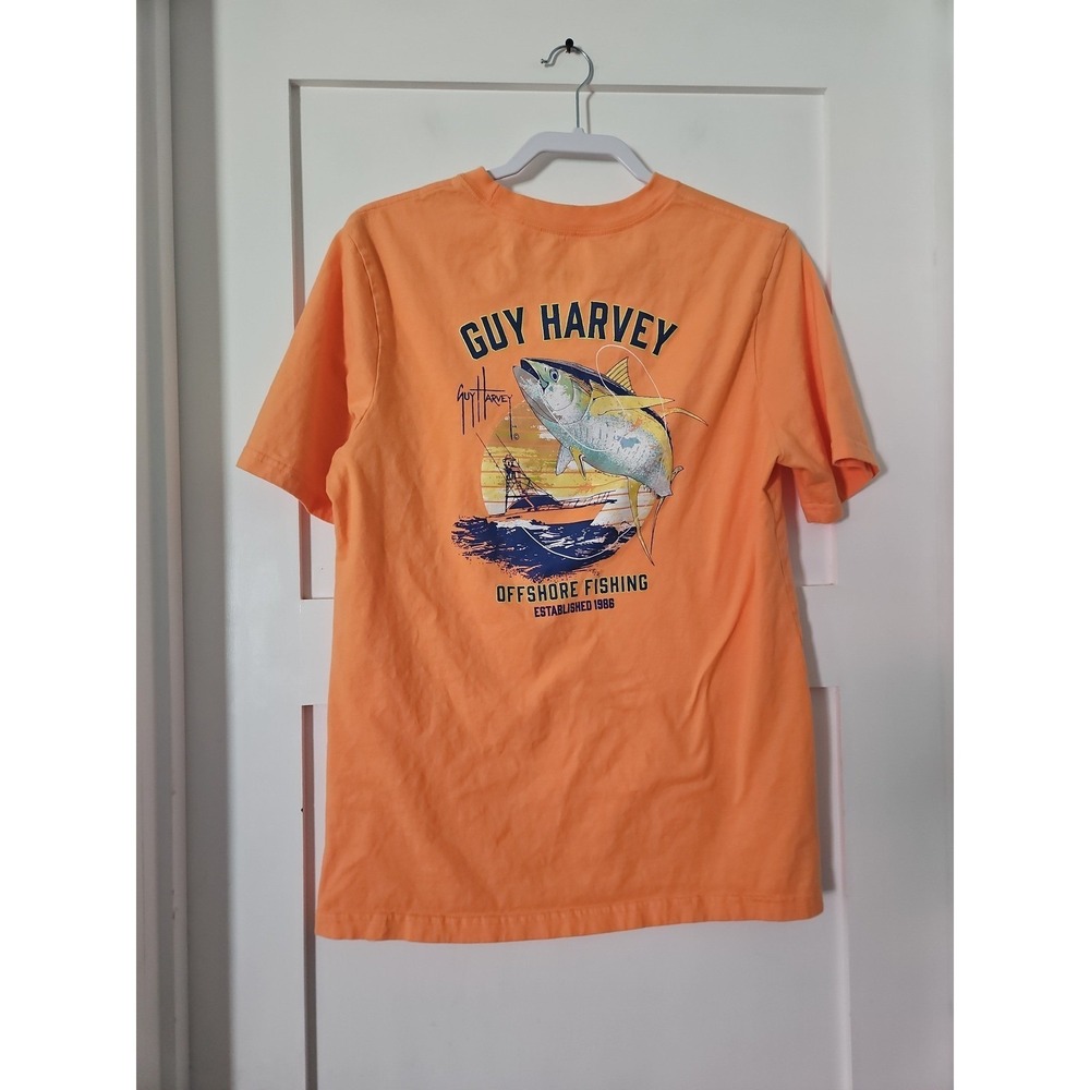 Guy Harvey Orange Tuna Offshore Fishing Pocket Graphic T-Shirt Men's Size M - Picture 3 of 12